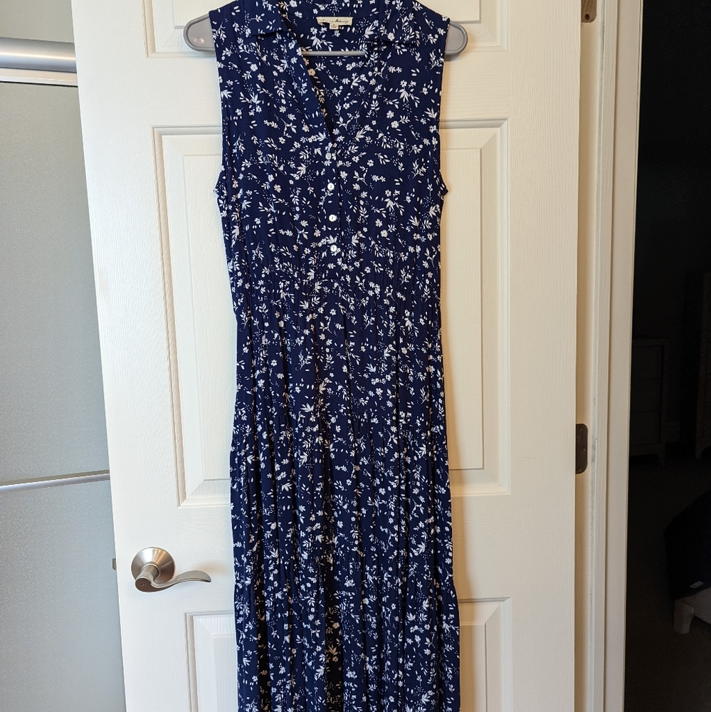Navy blue and white floral maxi dress